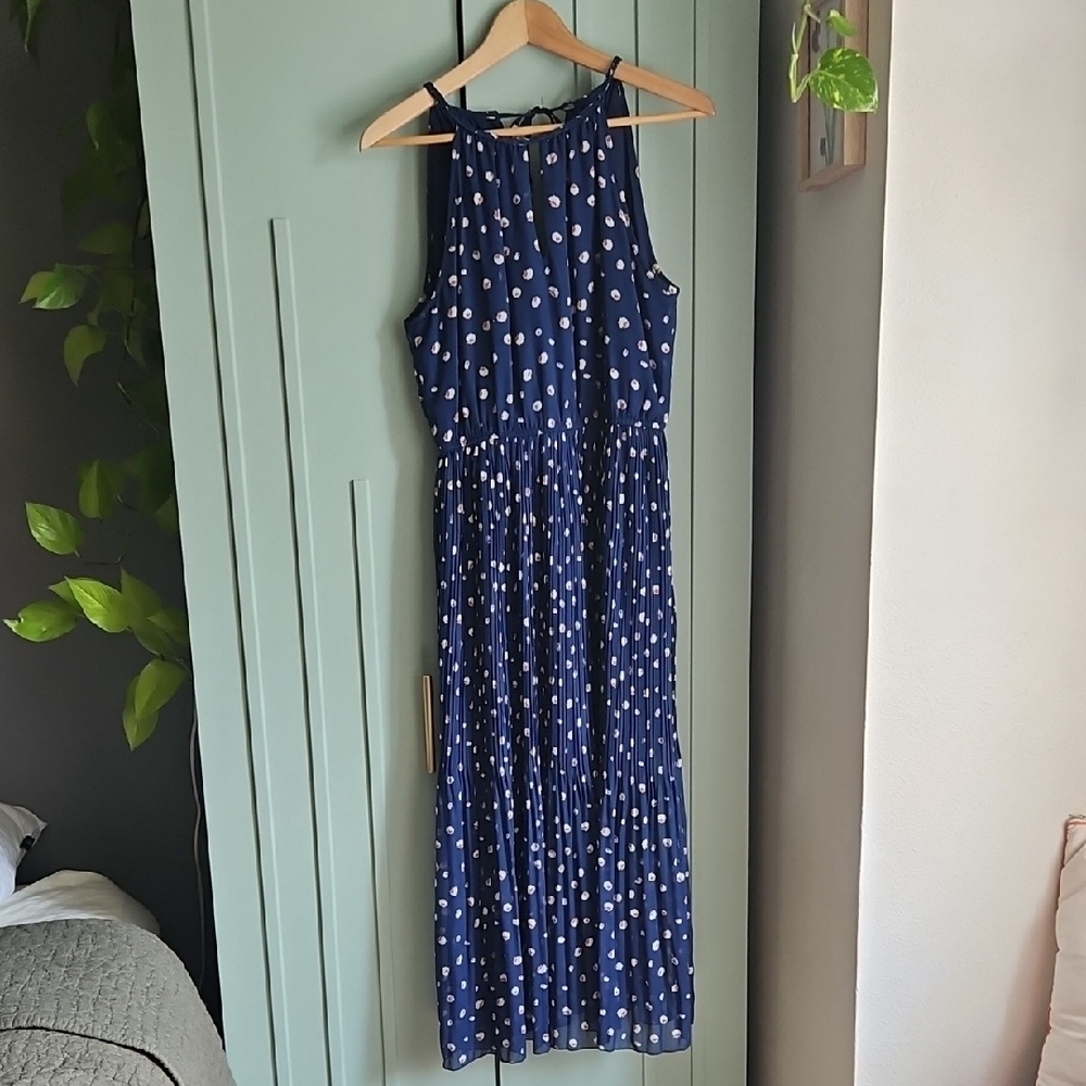 Maison Jules Navy and White Polka Dot Maxi Dress